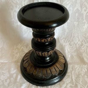 6.5” Pillar Candle Holder Distressed Black Bronze Dark Academia Felt Bottom